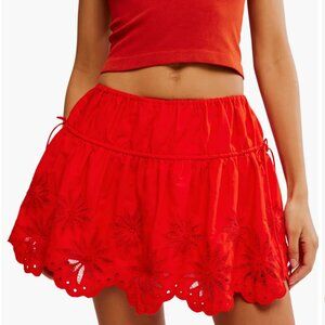 Free People Red skirt Wildest Dream Eyelet Embroidery Miniskirt Sz L New